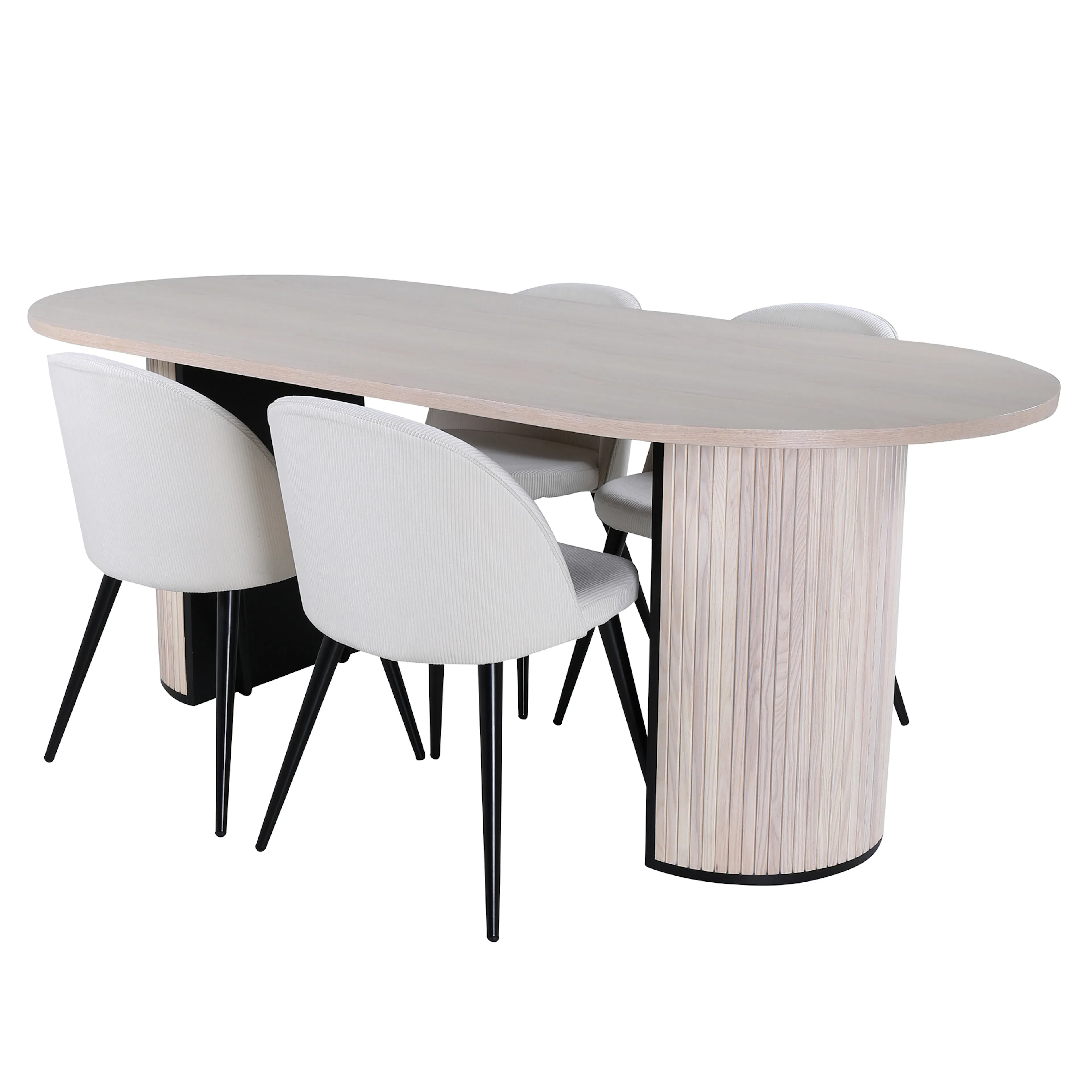 Bianca Oval Dining Table - White Wash / Black Veneer+Velvet Benvit