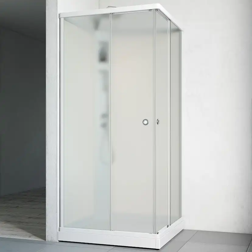 Duschkabin Macro Design Flow Rak med Infälld Blandare, 810x810 mm, Vit Profil, Ice/Vit bakvägg