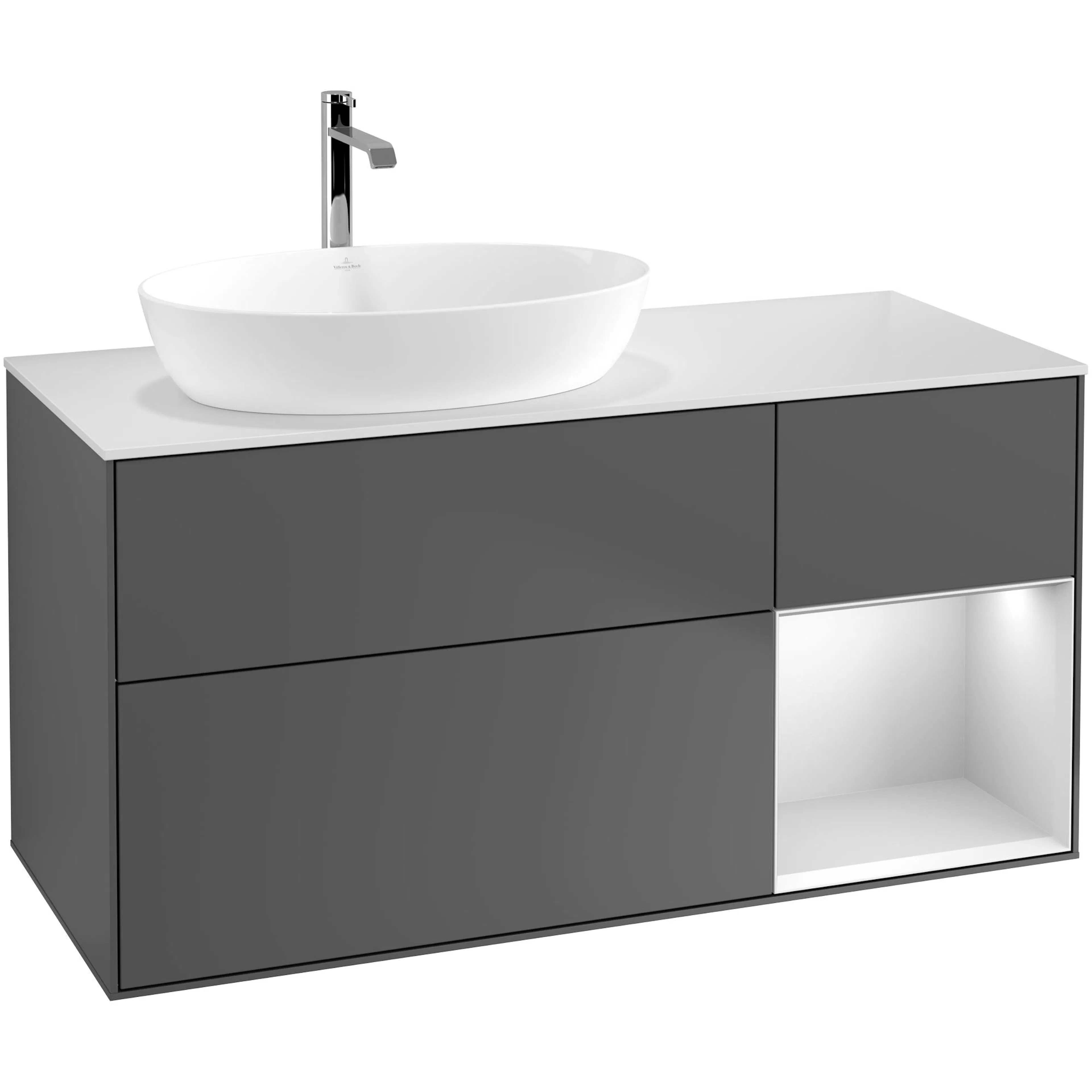 Tvättställsskåp Villeroy & Boch Finion med 3 Lådor Hylla och Bänkskiva för Ocentrerat Tvättställ från Artis & Collaro