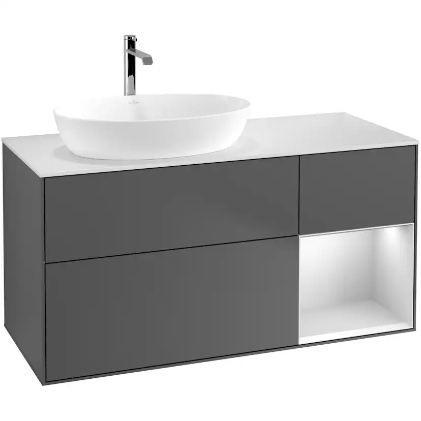 Tvättställsskåp Villeroy & Boch Finion med 3 Lådor Hylla och Bänkskiva för Ocentrerat Tvättställ från Artis & Collaro