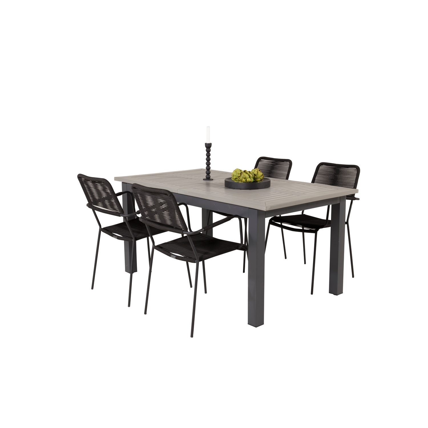 Matgrupp Venture Home Aleyna 160/240 med 4 Leon Karmstolar