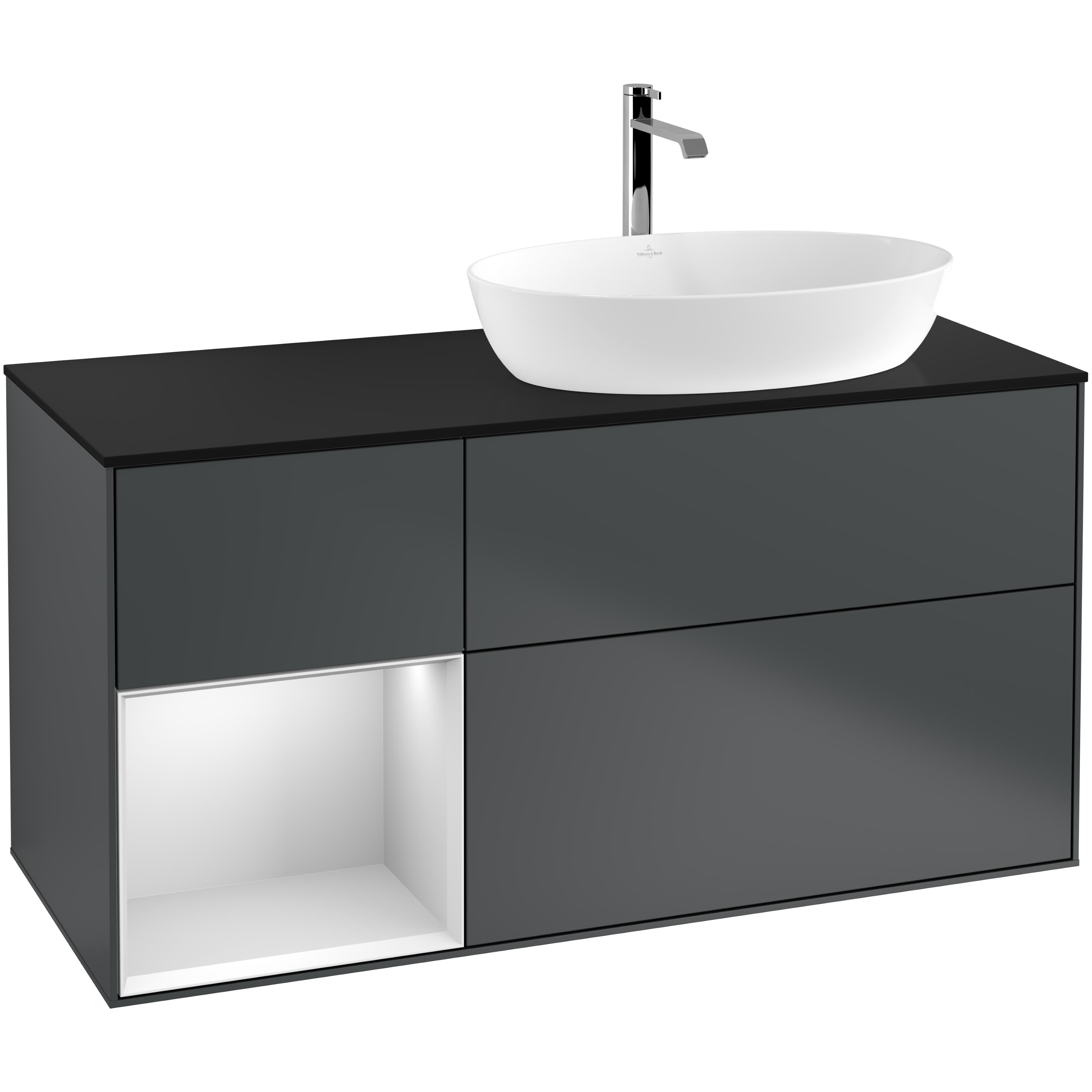 Tvättställsskåp Villeroy & Boch Finion med 3 Lådor Hylla och Bänkskiva för Ocentrerat Tvättställ från Artis & Collaro