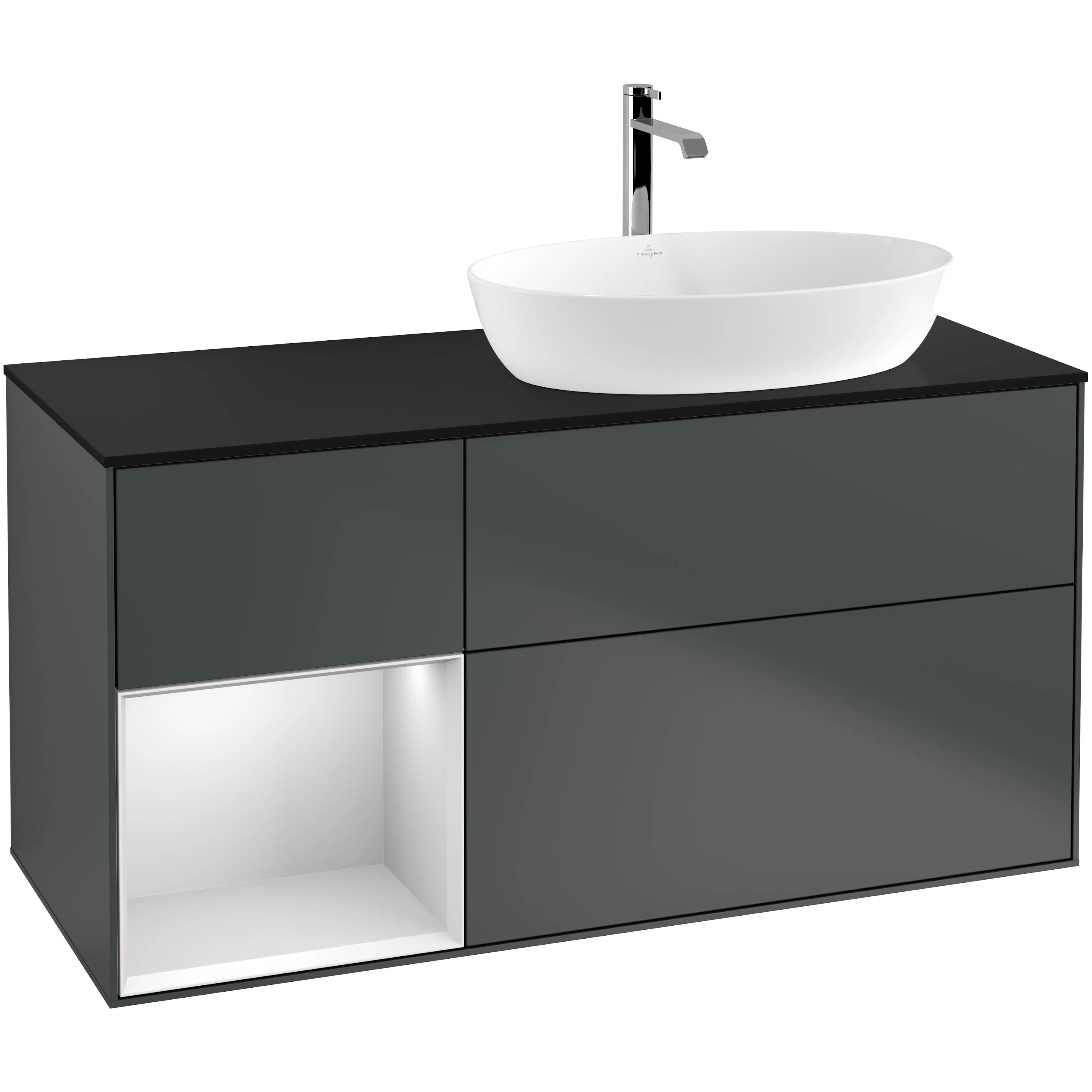 Tvättställsskåp Villeroy & Boch Finion med 3 Lådor Hylla och Bänkskiva för Ocentrerat Tvättställ från Artis & Collaro