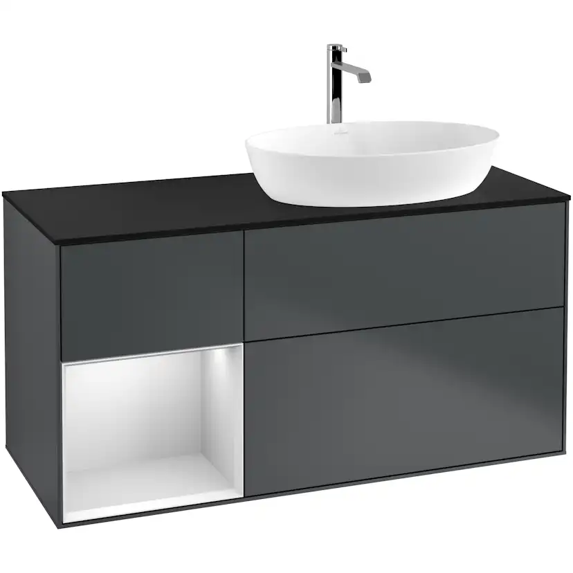 Tvättställsskåp Villeroy & Boch Finion med 3 Lådor Hylla och Bänkskiva för Ocentrerat Tvättställ från Artis & Collaro