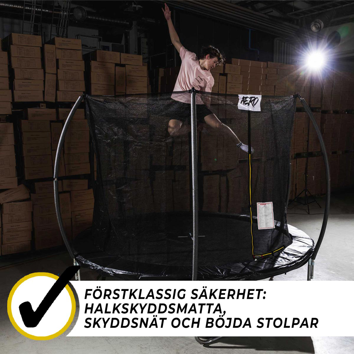 Studsmatta React Aero Trampolin med Skyddsnät Ø4,27m