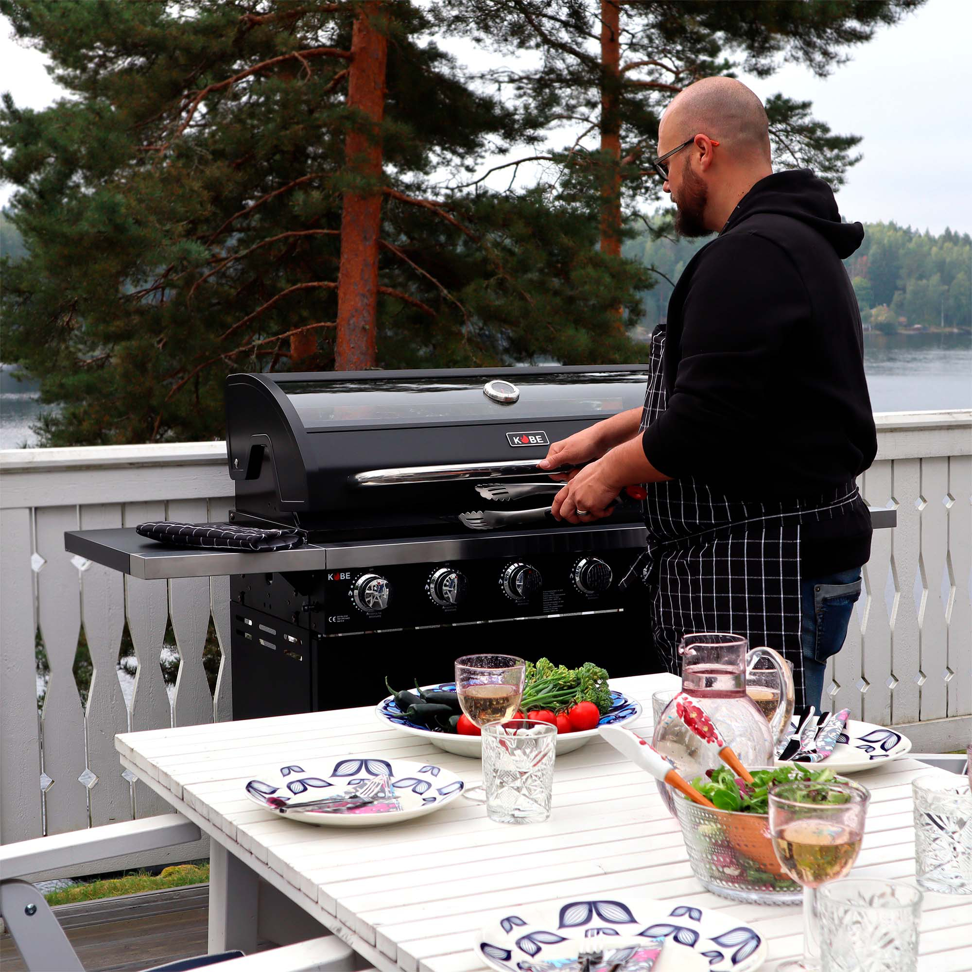 Gasolgrill Kobe 6+1 Brännare Svart Med Gaslock