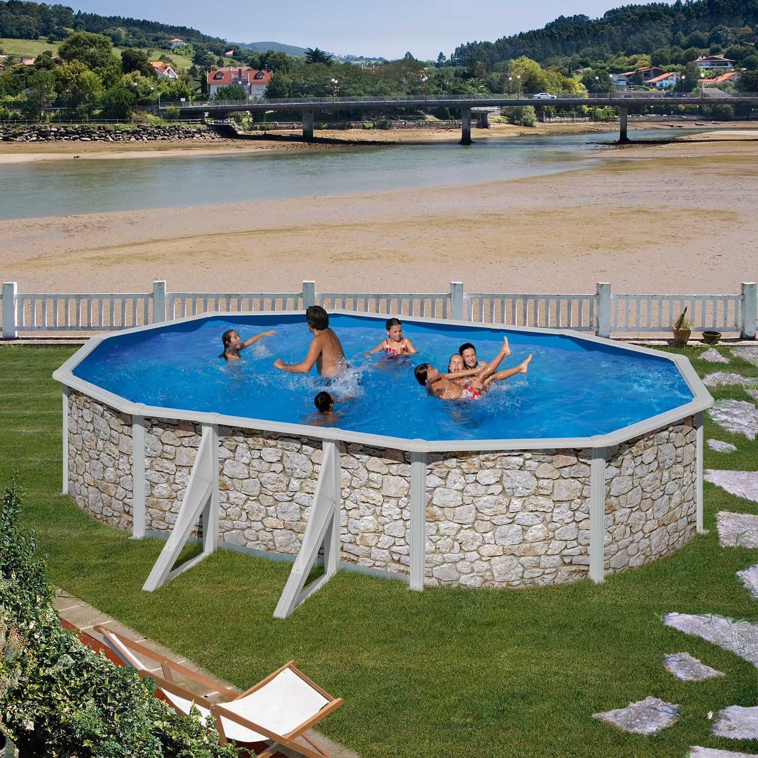 Poolset i stenimitation Planet Pool Oval