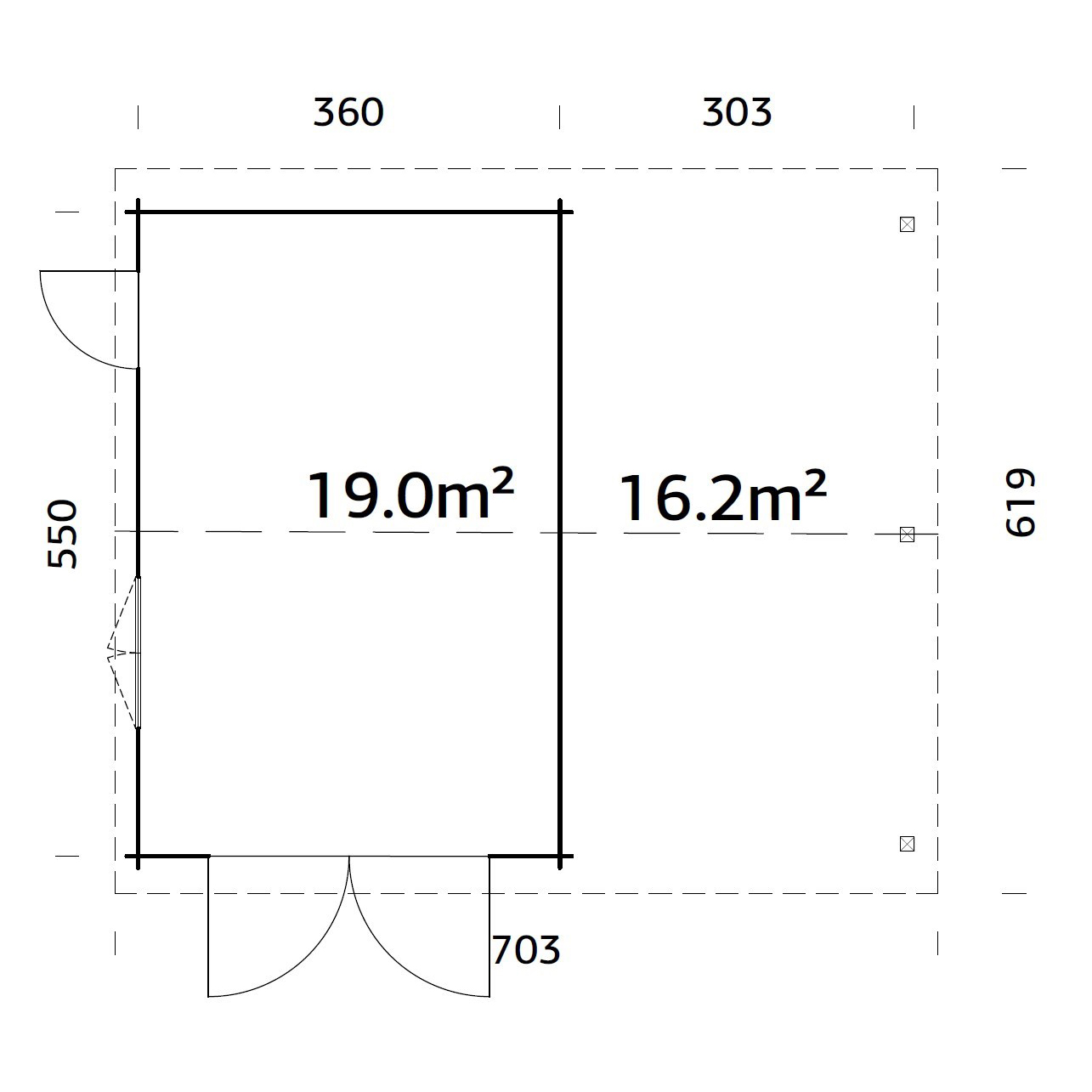 Roger 19,0+16,2 m2 with wooden gate WTDIP Impregnerad transparent