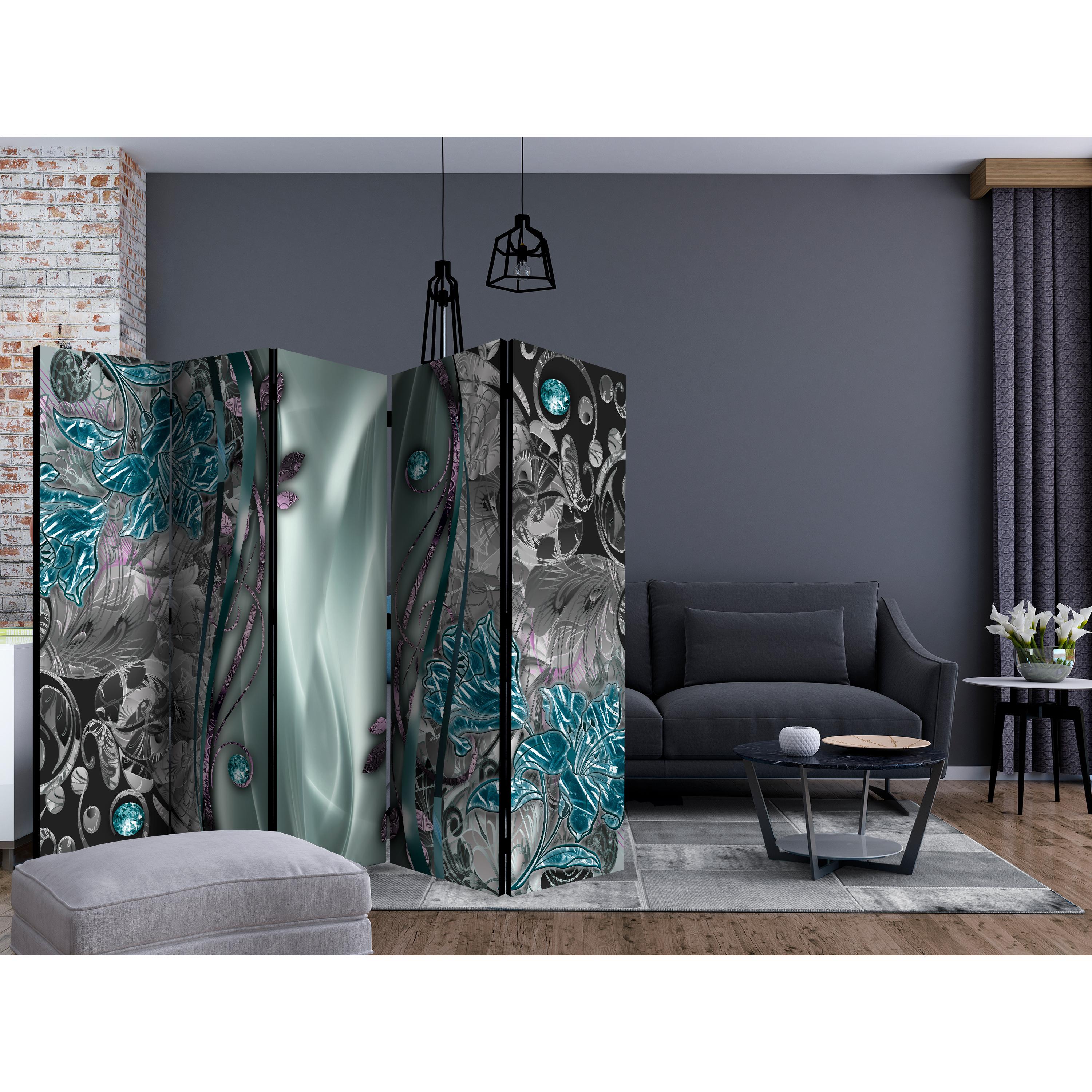 Rumsavdelare Skärmvägg Arkiio Floral Curtain Turquoise II 225x172 cm