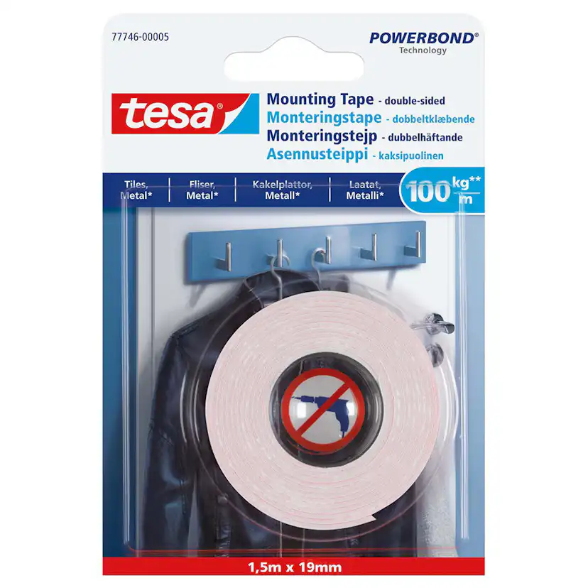 Mont.tejp Tesa Slät Yta 1,5 m x 1 mm 100 kg