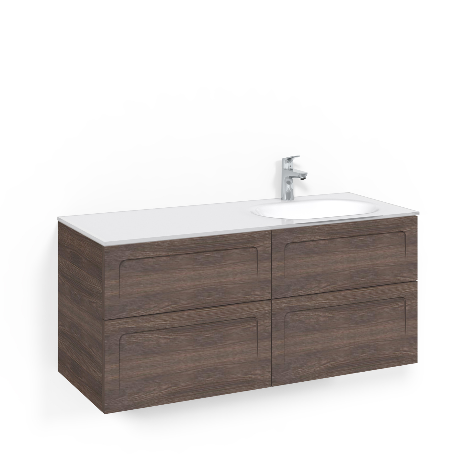 Crown120x45D Brun Ask Shape Vitt Glashandfat Höger Ho Bredd: 1200 mm, Brun Ask, Glastvättställ i vitt till höger