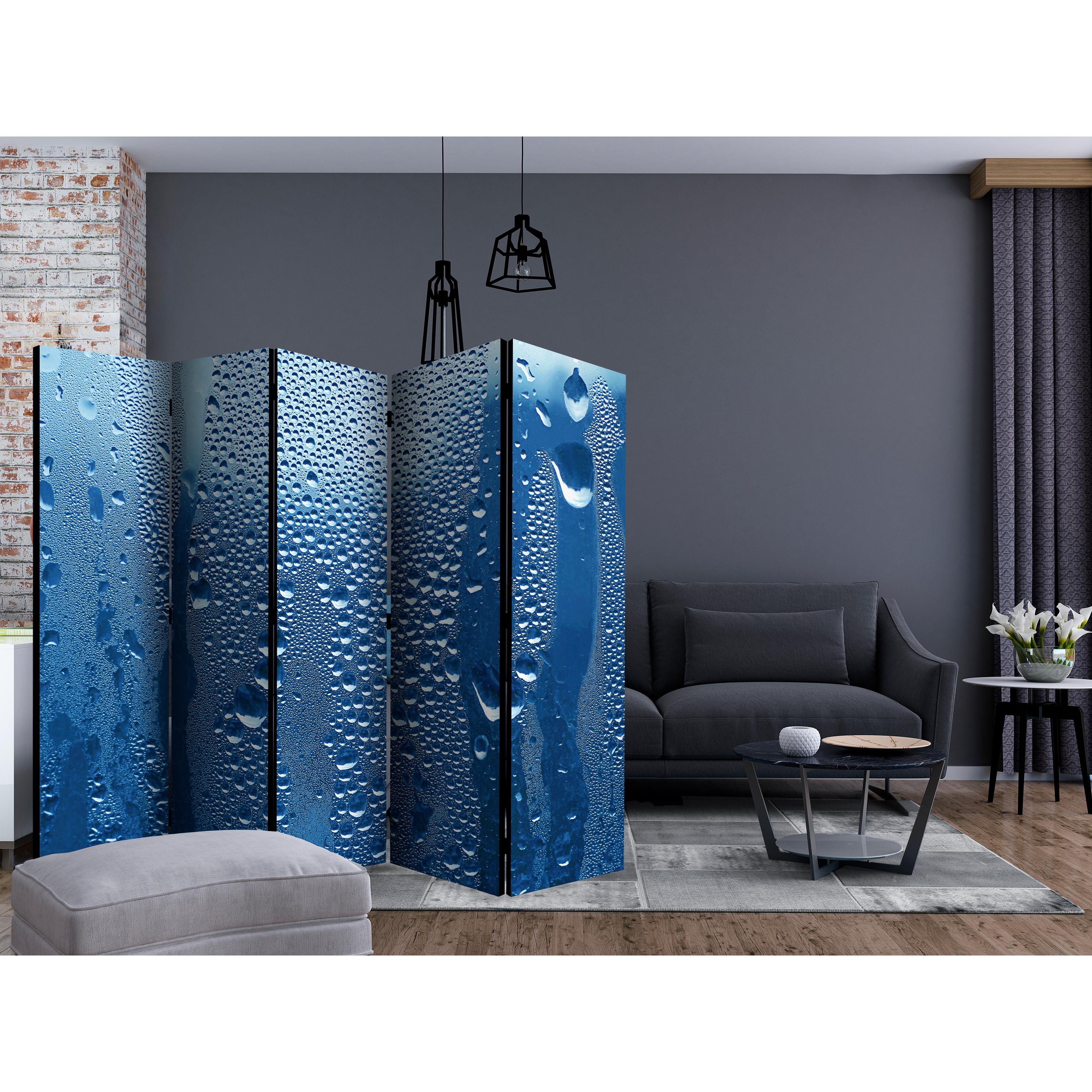 Rumsavdelare Skärmvägg Arkiio Water Drops on Blue Glass II 225x172 cm