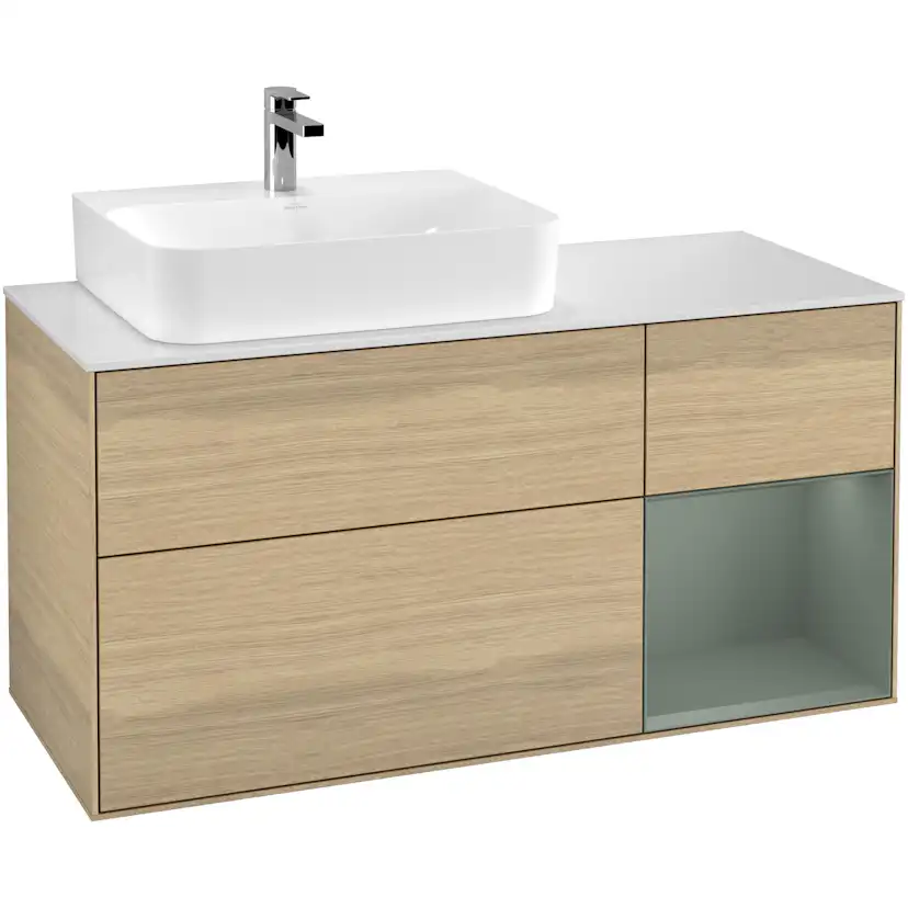 Tvättställsskåp Villeroy & Boch Finion med 3 Lådor Hylla och Bänkskiva för Ocentrerat Tvättställ