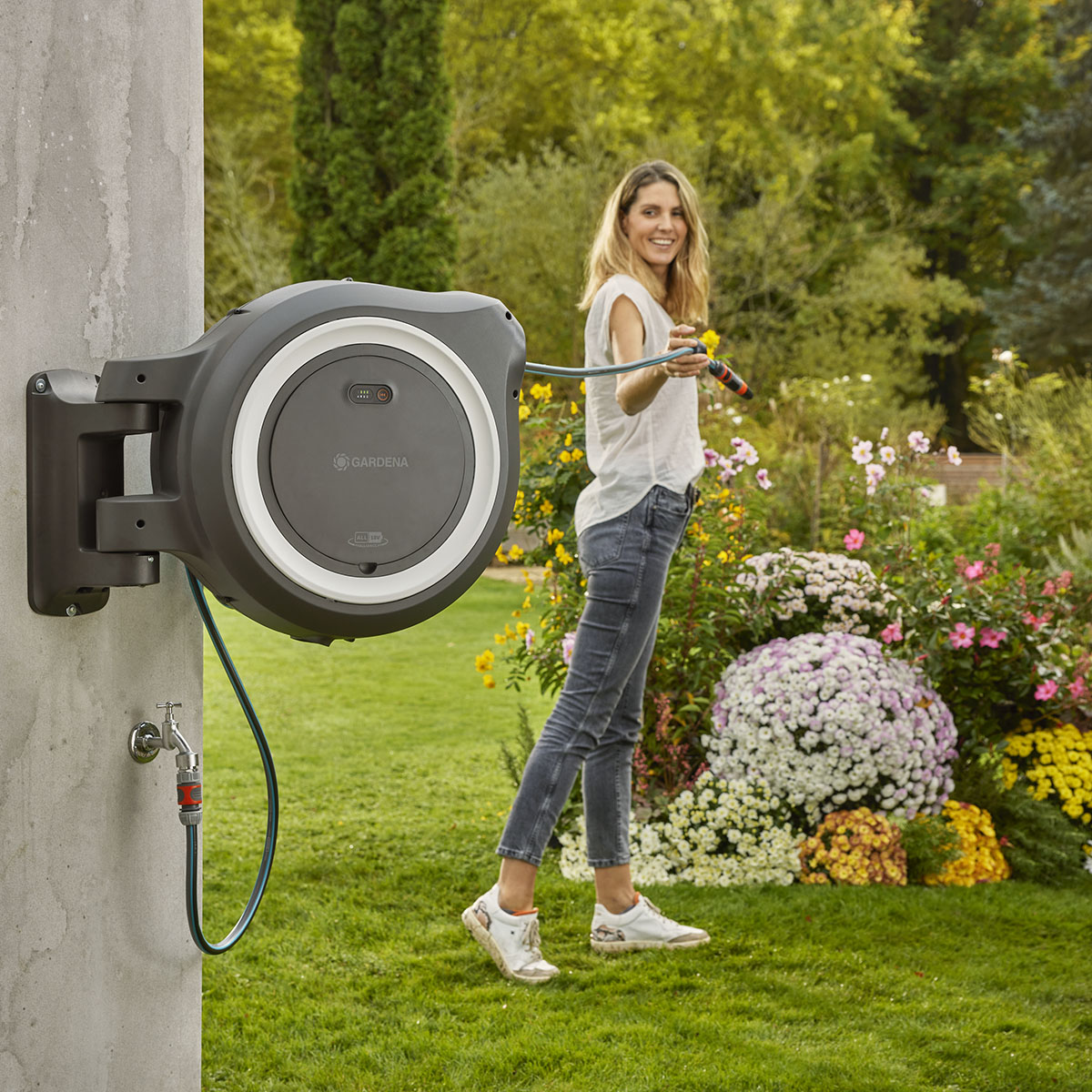 Slangbox Gardena Batteridriven PowerRoll XL 35 m Med Batteri & Laddare