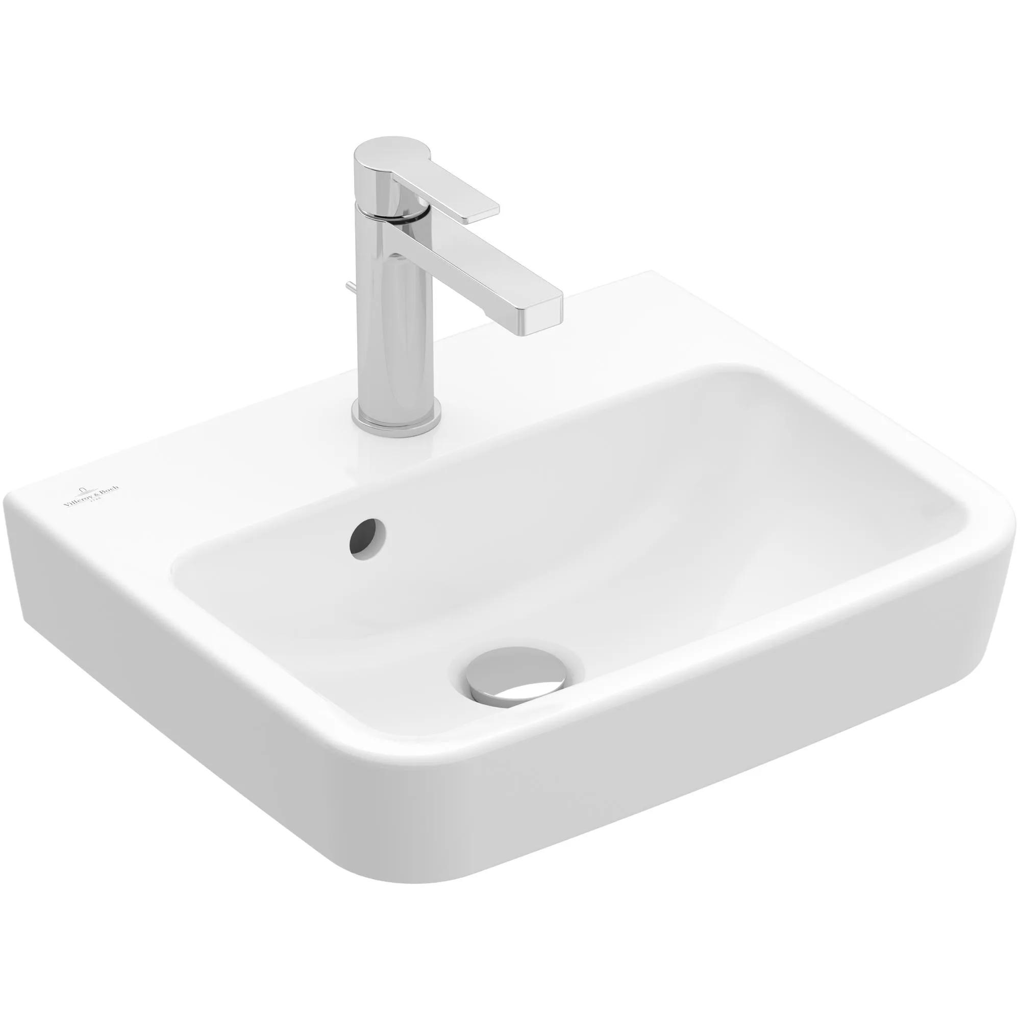 Tvättställ villeroy & Boch O.novo 43444GR1 Vit Alpin CeramicPlus, Med Bräddavlopp, 450 mm, Med Blandarhål, för Trehålsblandare, Undersida: Polerad