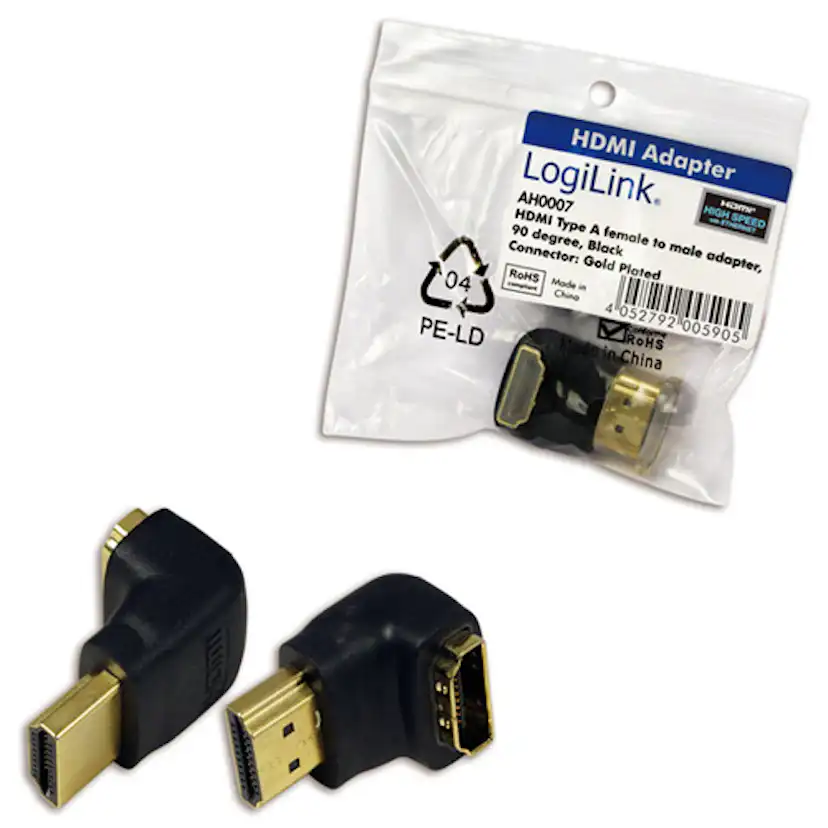 Vinklad HDMI-adapter LogiLink Hane till Hone 2 st