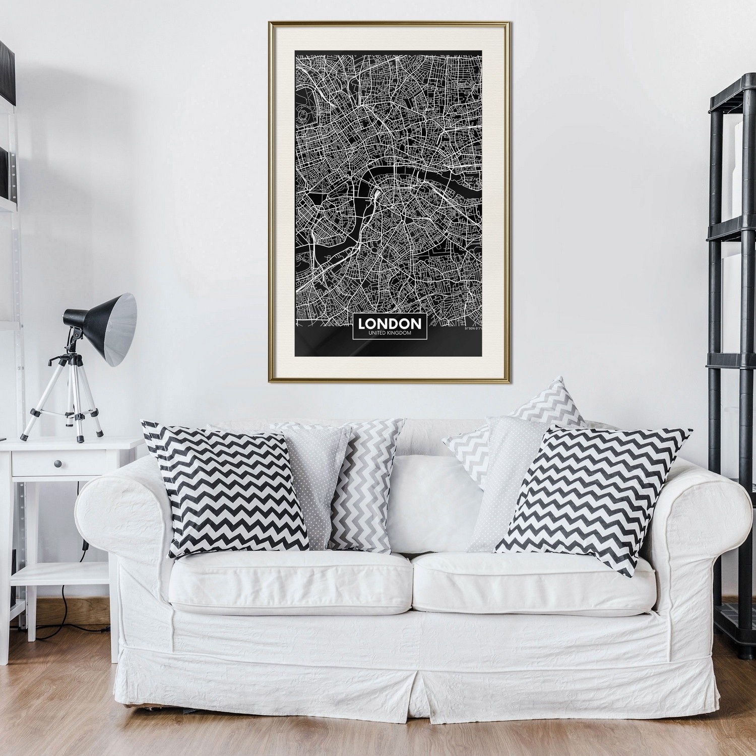Affisch - Dark Map of London [Poster] 40x60 Guld ram med passepartout, 40x60 cm