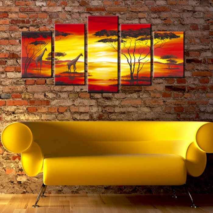 Tavla - Giraffer på bakgrunden med solnedgång 100x50 100x50 cm