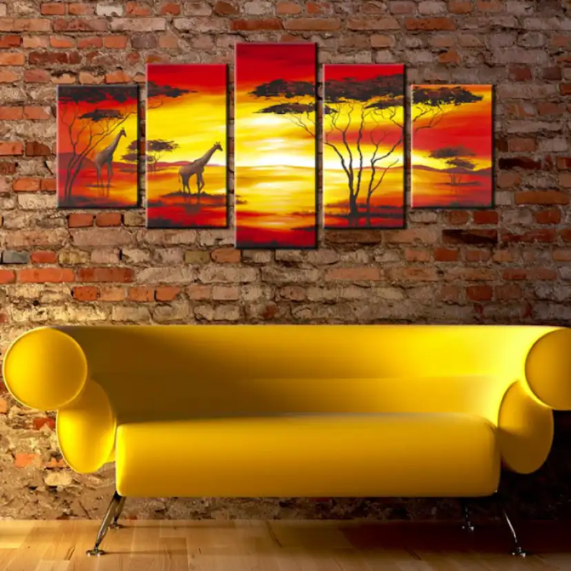 Tavla - Giraffer på bakgrunden med solnedgång 100x50 100x50 cm