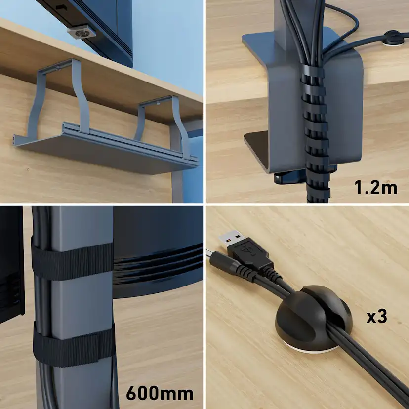 Kabelkanal D-LINE Kabelorganiseringssats Skrivbord Grå