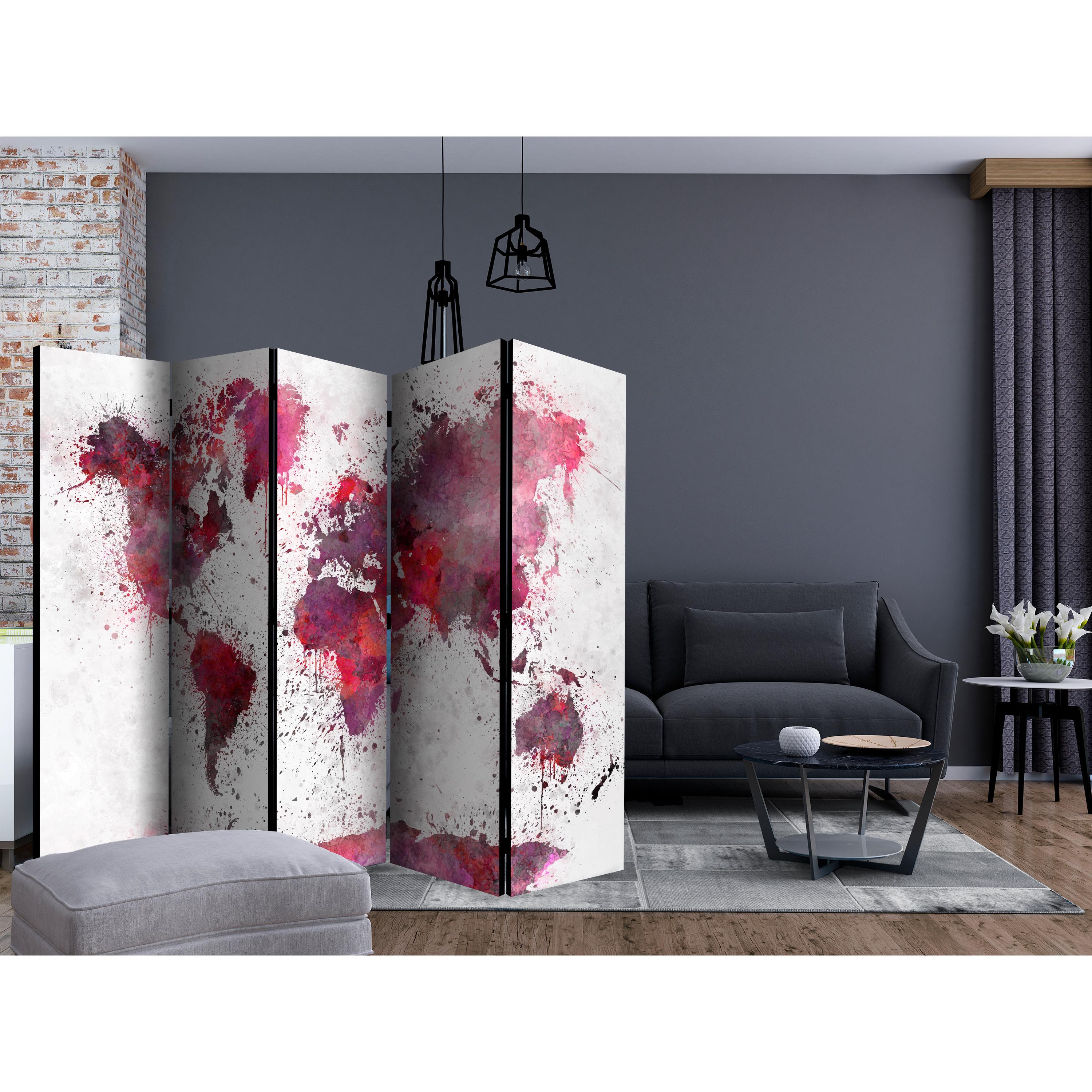 Rumsavdelare Skärmvägg Arkiio World Map Red Watercolors II 225x172 cm