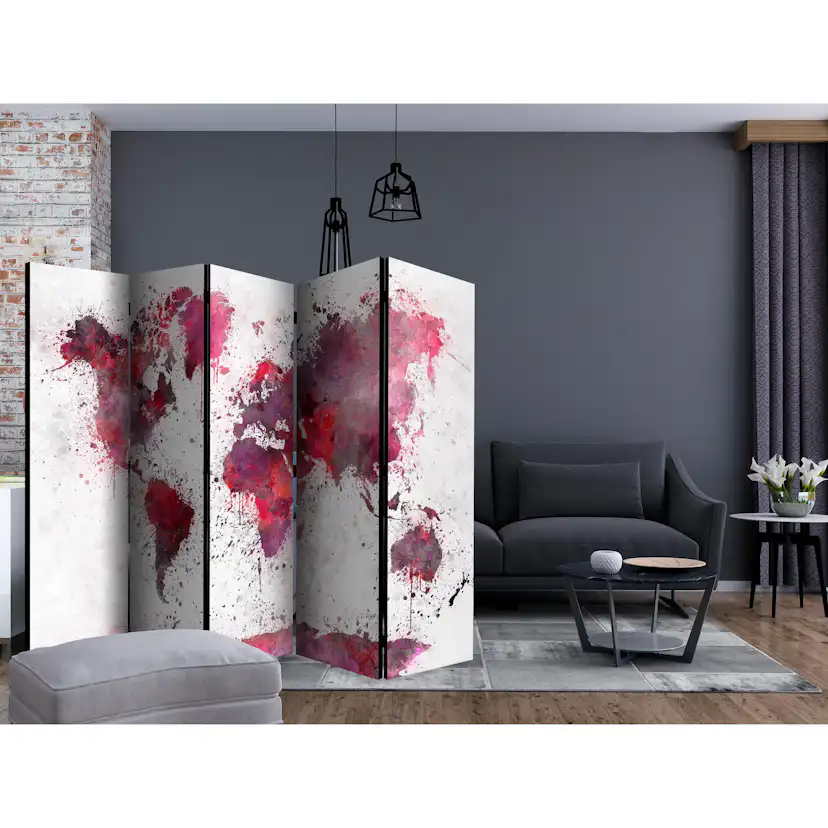 Rumsavdelare Skärmvägg Arkiio World Map Red Watercolors II 225x172 cm