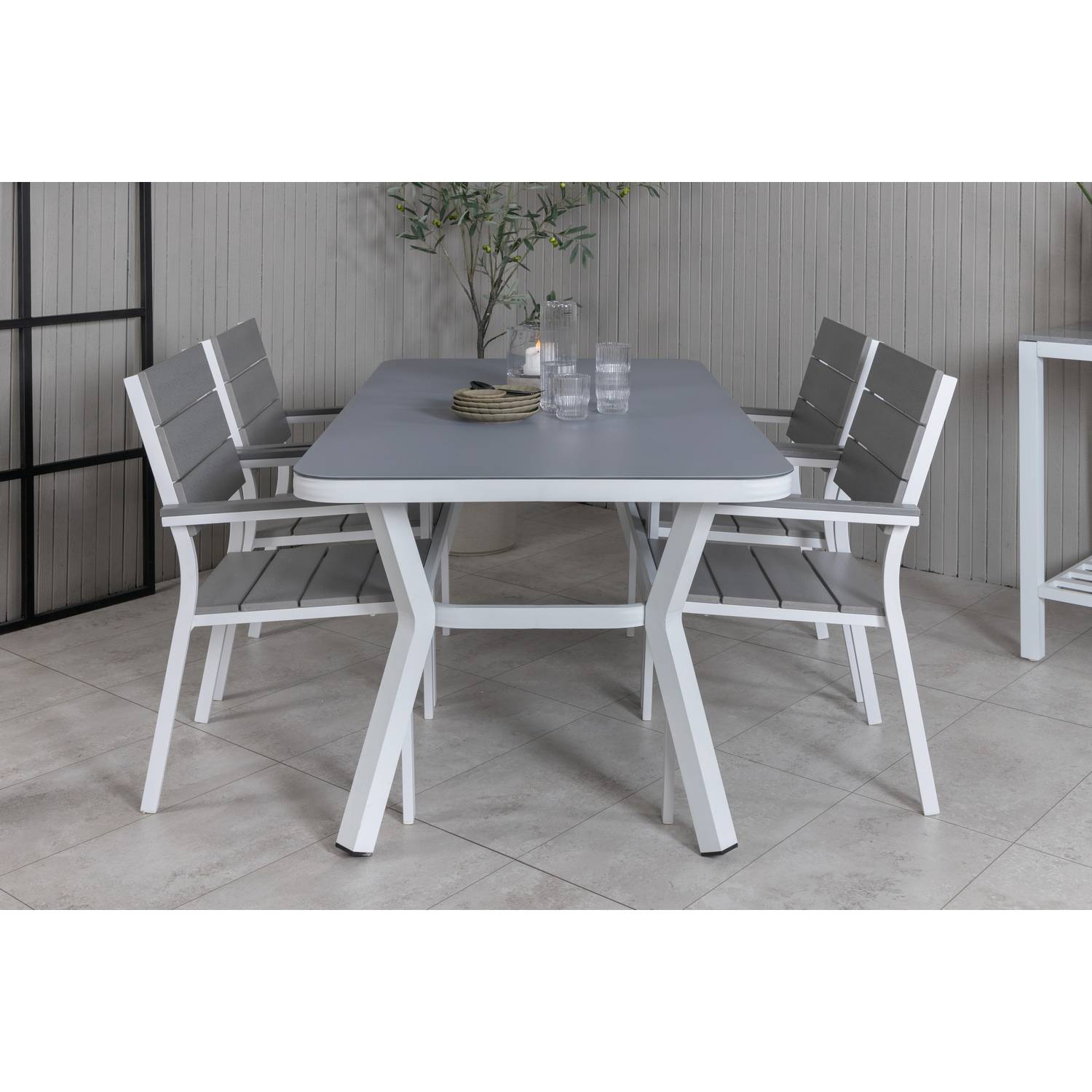 Matgrupp Venture Home Virya Matgrupp Utomhus 160cm med 4 Levels Stapelbara Matstolar