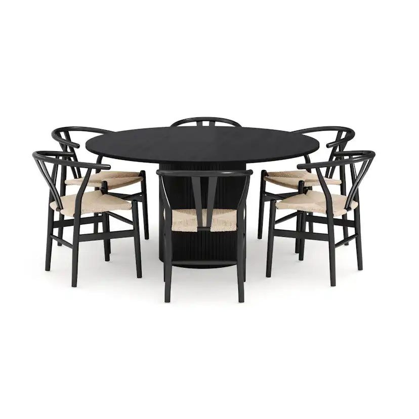 Matgrupp Bark Kopparbo Runt Matbord 150 cm med 6 Dastoori Matstol