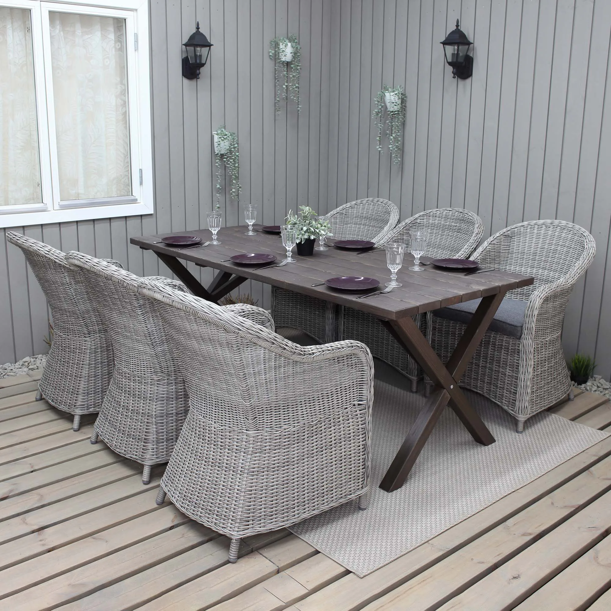 190 cm Bord & 6 Daisy grå stolar Brun