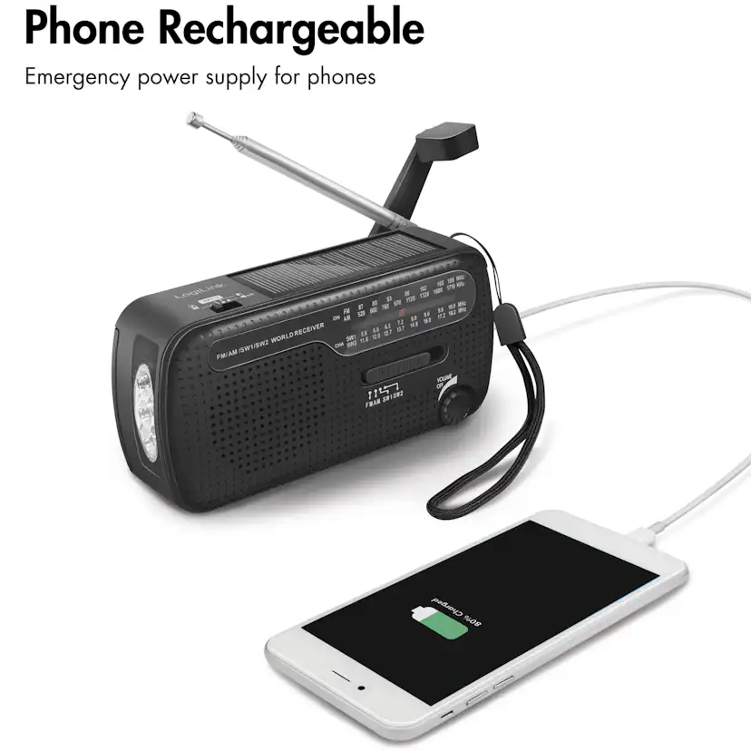 Vevradio LogiLink med Ficklampa och Solcell