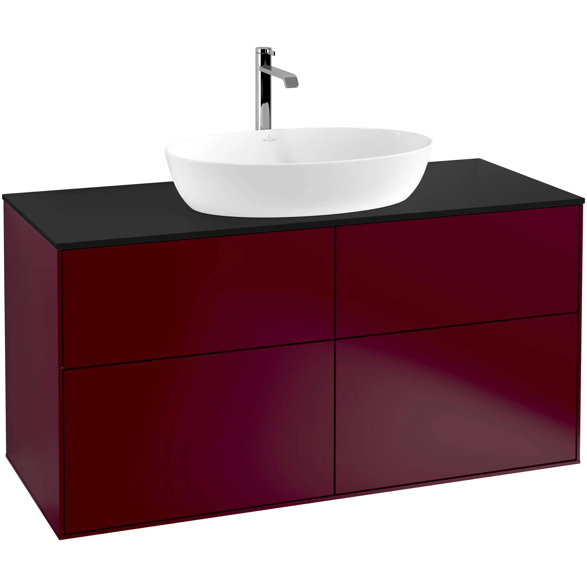 Tvättställsskåp Villeroy & Boch Finion G79200HB Pion Mattlack B: 1200 mm med bänkskiva i Mattsvart glas med Väggbelysning Med Blandarhål