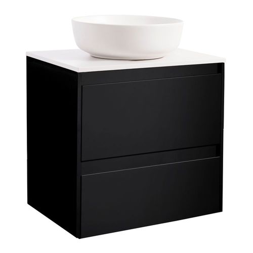 Luxor 60Sv. Bs Vit+Ts Rundvit Färg Tvättställsskåpet: Matt Svart, Färg Bänkskiva: Vit, Färg Tvättställ: Vit - B: 606 mm, H: 737 mm, D: 470 mm
