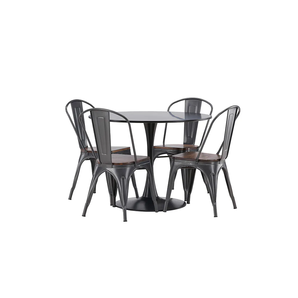 Glade Dining Table - Black / Black MDF +Tempe Dining Chair - Svart/Valnöt