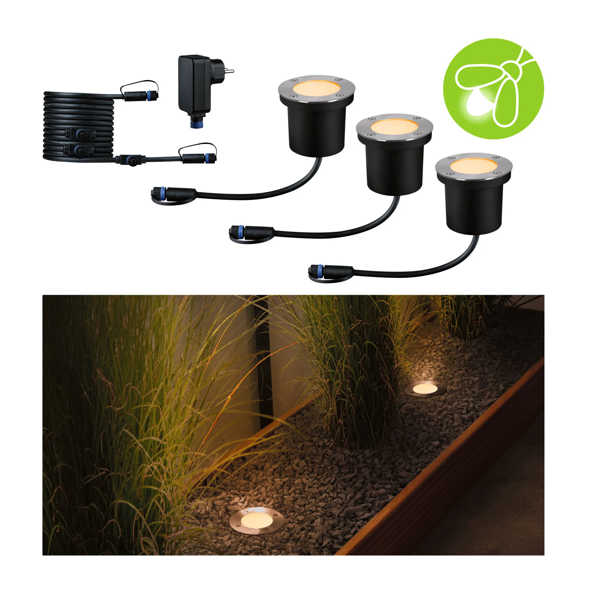 LED Infälld Markbelysning Paulmann Plug & Shine Floor Profil Spot Insektsvänlig IP67 4,5W 3-pack med Kabel & Transformator