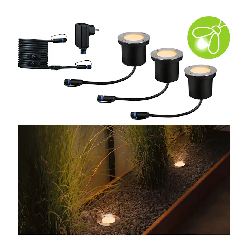 LED Infälld Markbelysning Paulmann Plug & Shine Floor Profil Spot Insektsvänlig IP67 4,5W 3-pack med Kabel & Transformator