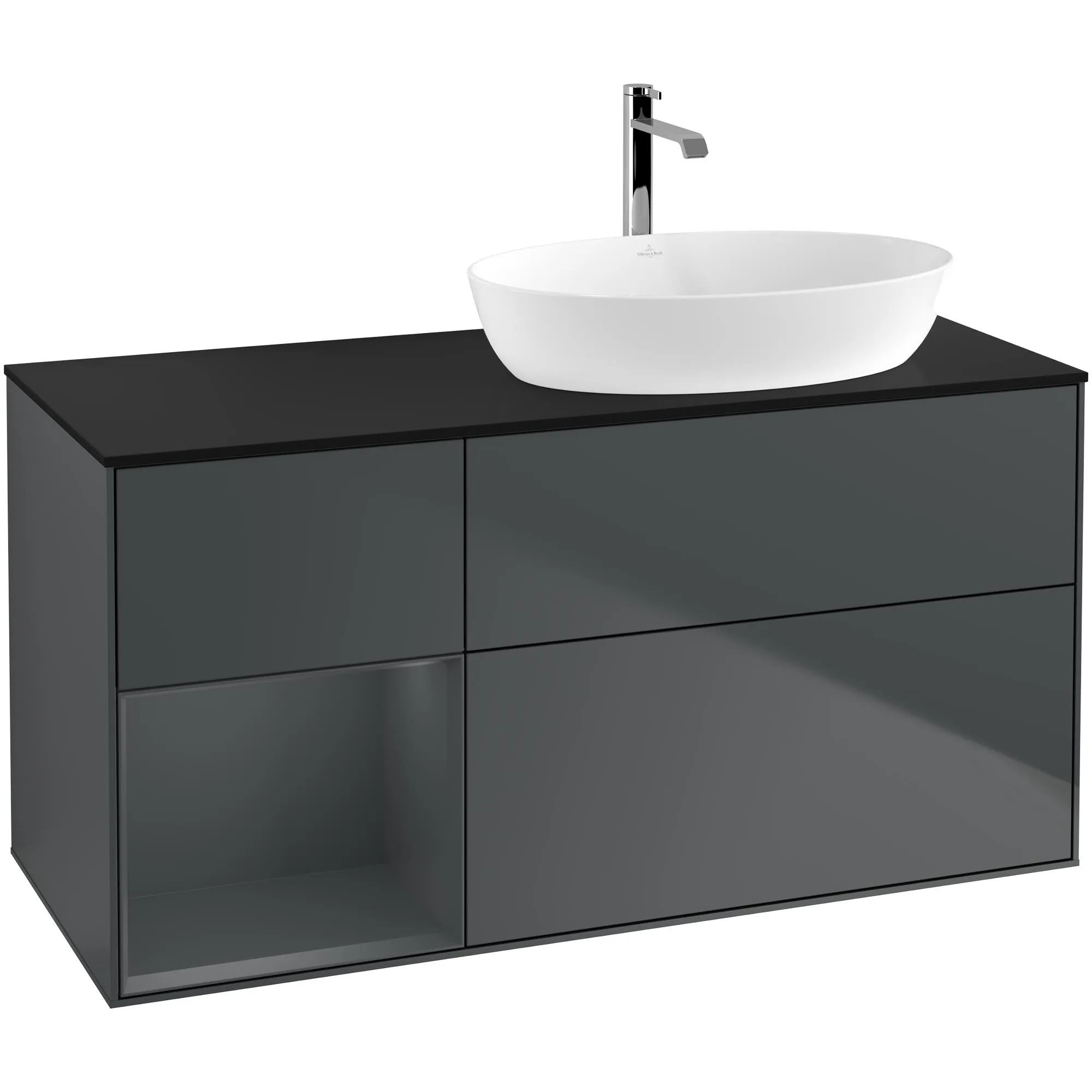Tvättställsskåp Villeroy & Boch Finion med 3 Lådor Hylla och Bänkskiva för Ocentrerat Tvättställ från Artis & Collaro