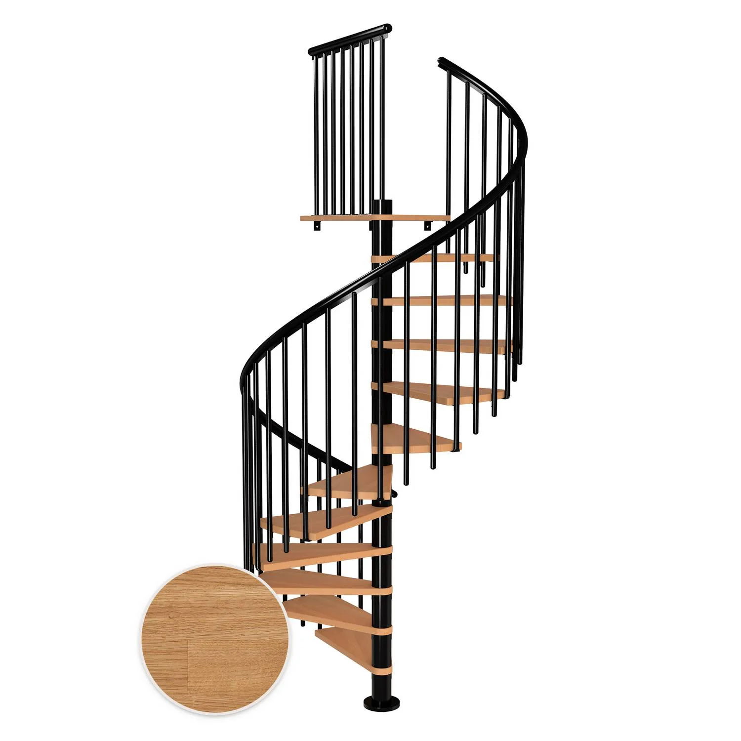 MONTREAL spiral ek oljad svart CLASSIC4 13T Ø160 Svart, D: 1600 mm, Golv till golv höjd: 2910-3330 mm, 13+1 steg