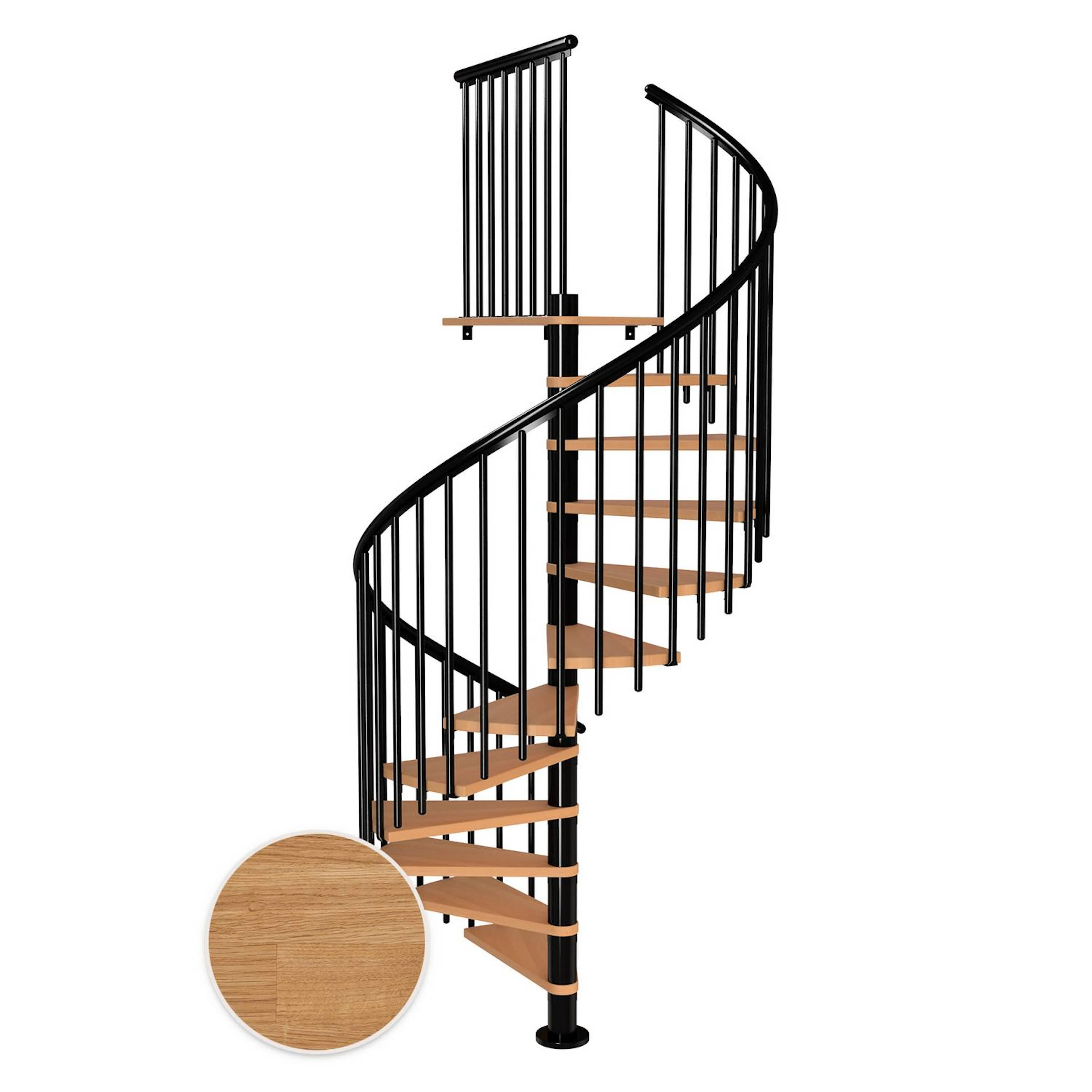 MONTREAL spiral ek oljad svart CLASSIC4 13T Ø160 Svart, D: 1600 mm, Golv till golv höjd: 2910-3330 mm, 13+1 steg