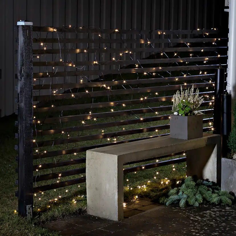 Nät 128 varmvita LED 1,6x1,6m sensor/timer 6/9h 4xD 128L, Varmvit