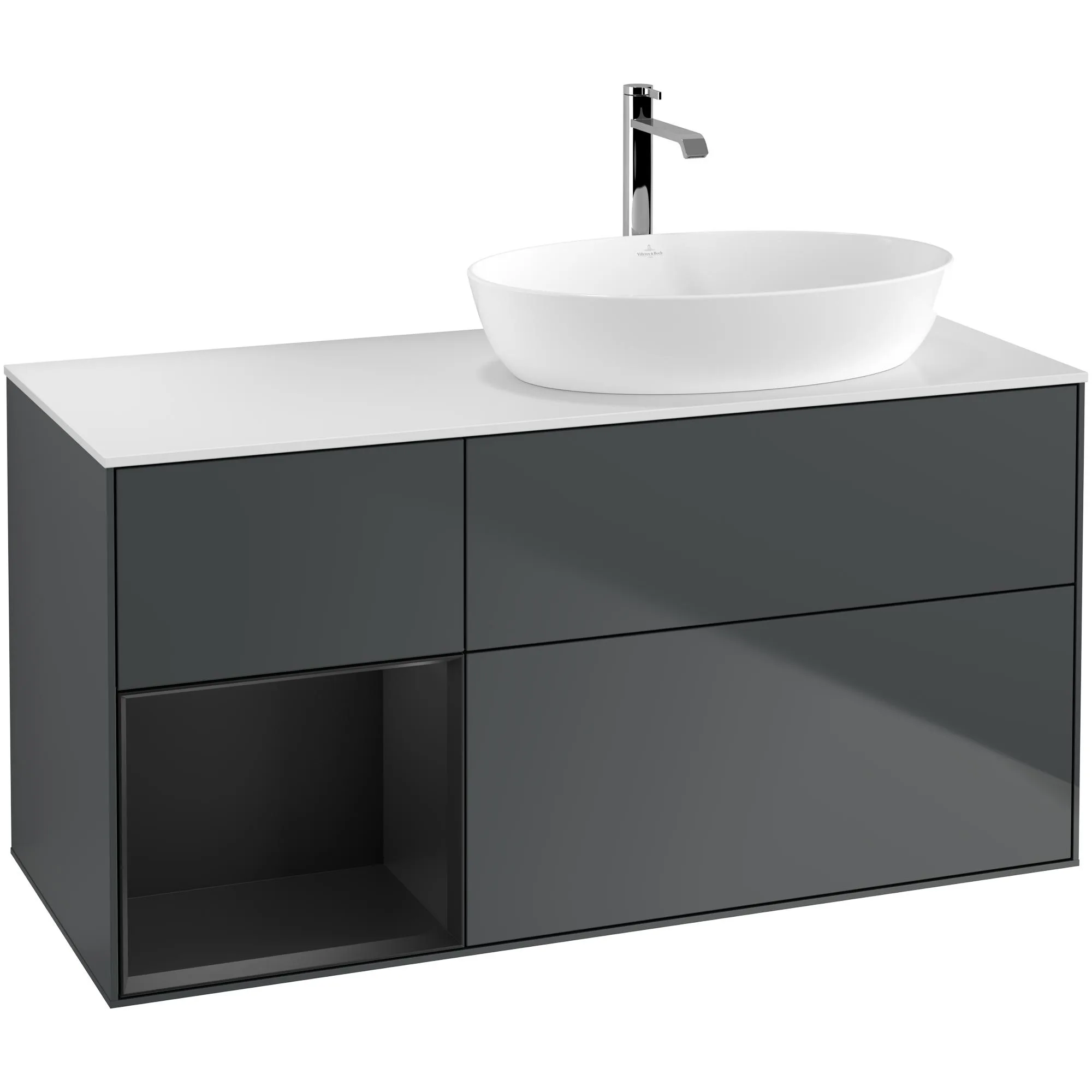 Tvättställsskåp Villeroy & Boch Finion med 3 Lådor Hylla och Bänkskiva för Ocentrerat Tvättställ från Artis & Collaro