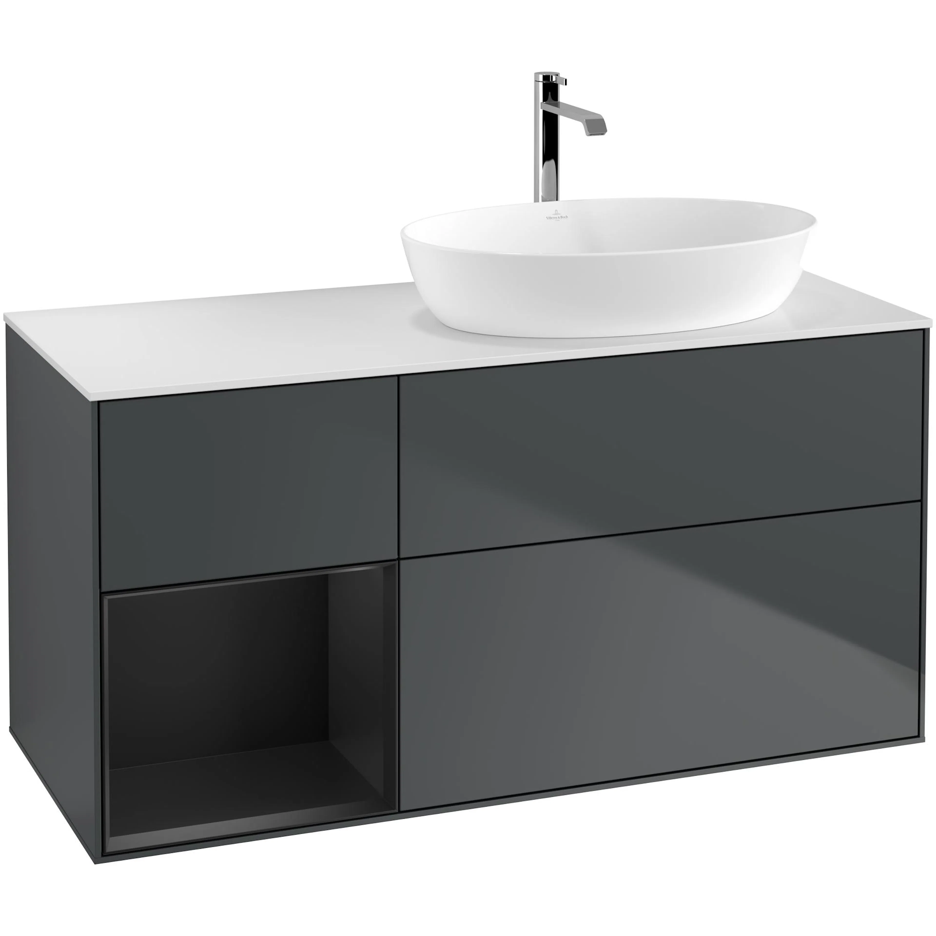 Tvättställsskåp Villeroy & Boch Finion med 3 Lådor Hylla och Bänkskiva för Ocentrerat Tvättställ från Artis & Collaro