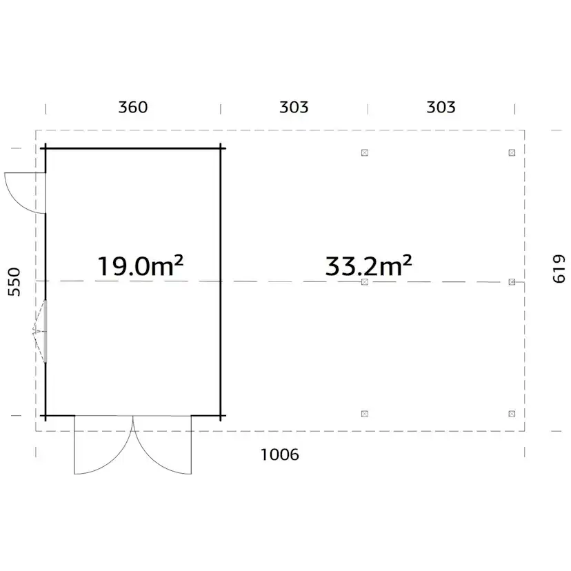 Roger 19,0+33,2 m2 with wooden gate BNDIP Impregnerad brun