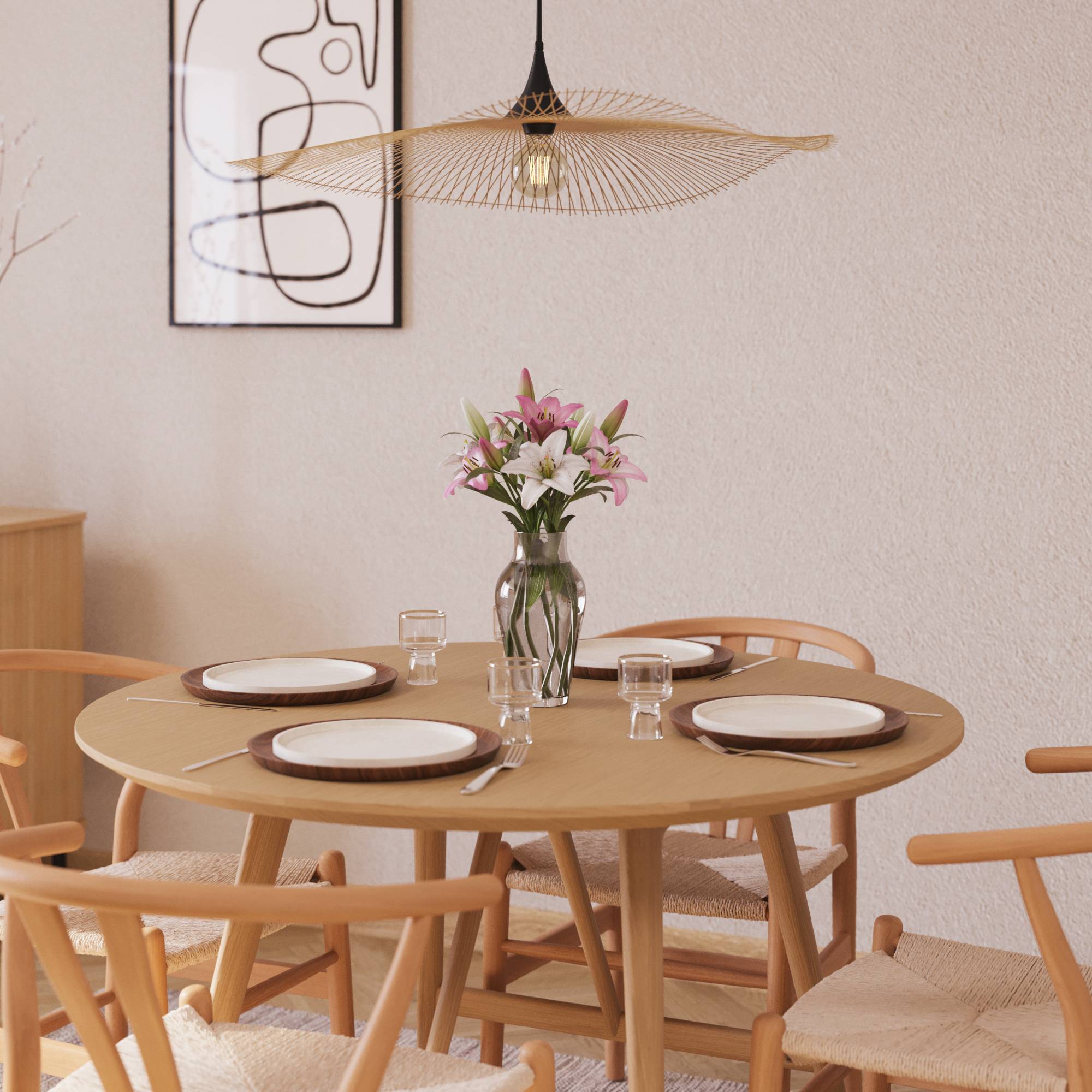 Matgrupp Bark Jerup Runt Matbord 120 cm med 4 Dastoori Matstol