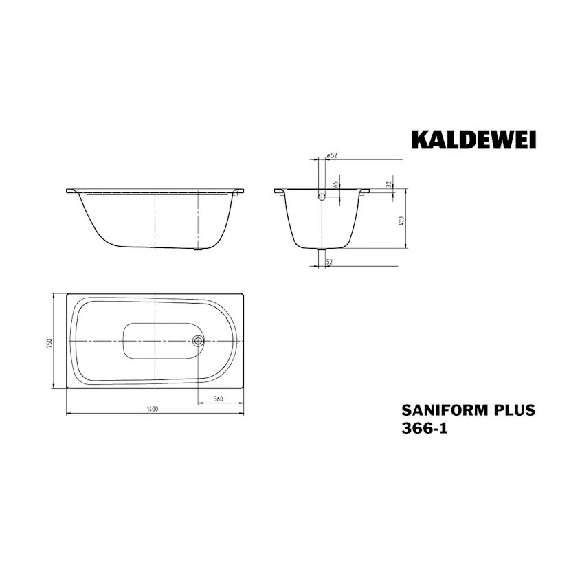 Inbyggnadsbadkar Kaldewei Saniform PlusxStorlek: 1400x750x470 mm, Färg: Pergamon