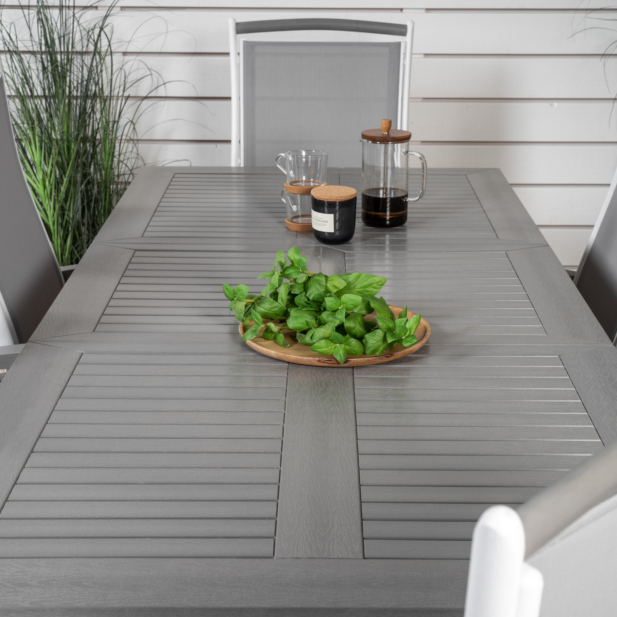 Albany Dining Table 152/210*90 - White Alu / Grey Aintwood+A Grå