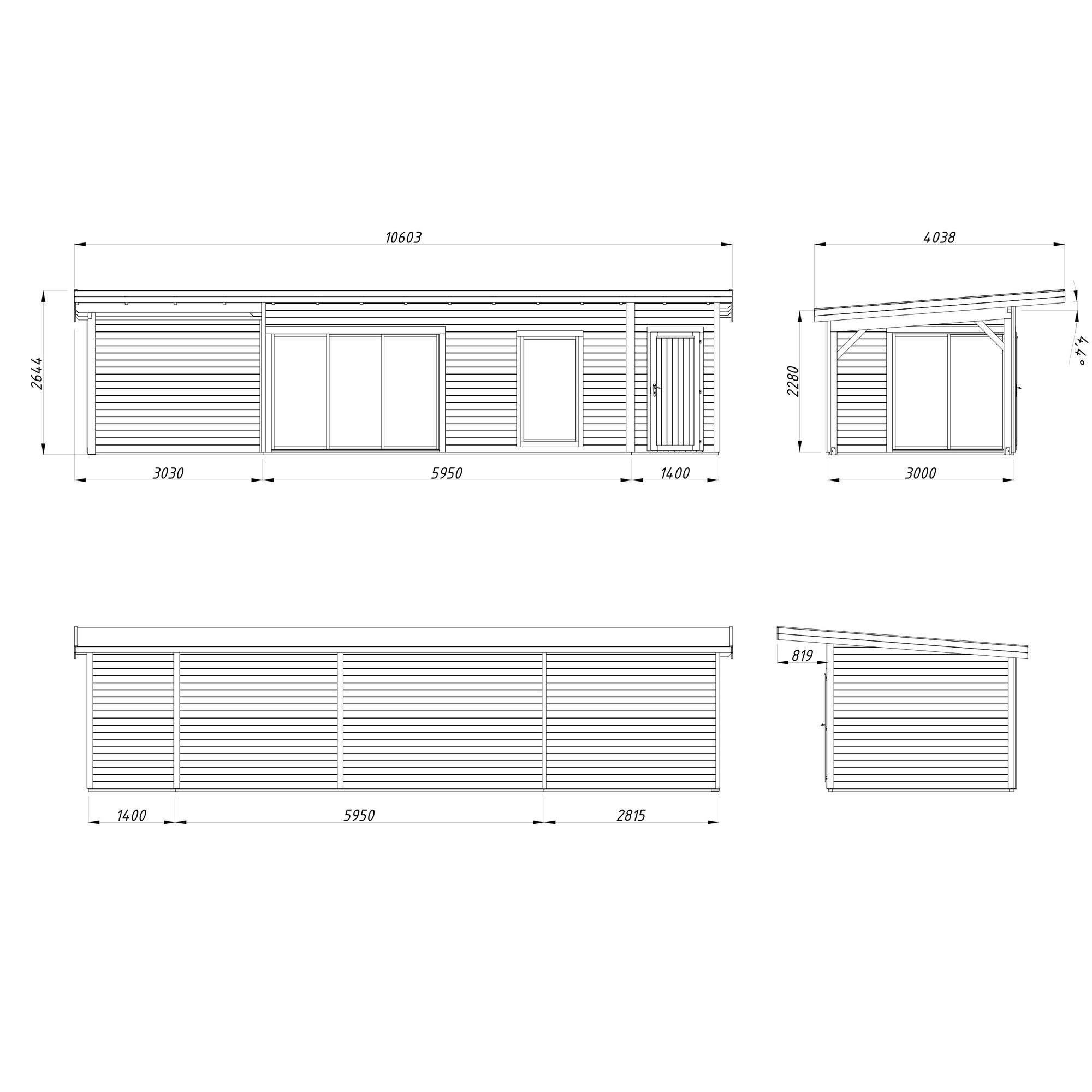 Stuga Palmako Andrea 30,4 m² Slide Plus (inv. 21,1+7,9 m²)