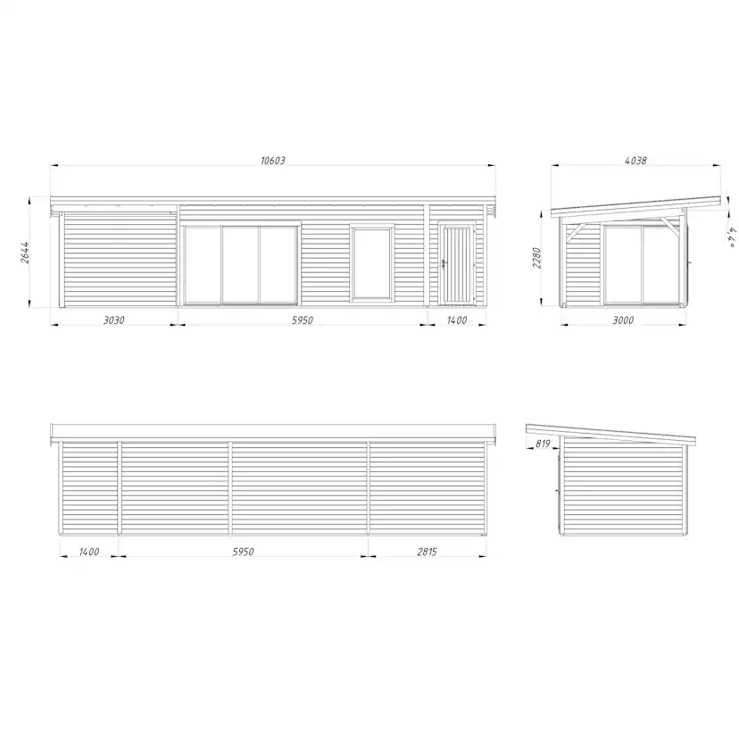 Stuga Palmako Andrea 30,4 m² Slide Plus (inv. 21,1+7,9 m²)