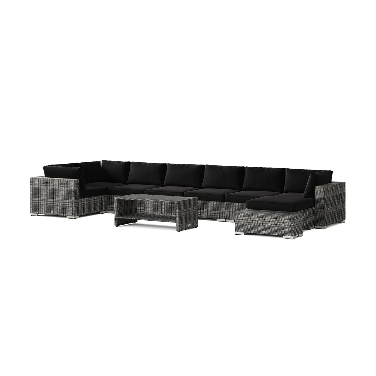 Loungegrupp Comfort Garden Bahamas utomhus U-soffa 8-sits vändbar divan med öppet avslut och bord med hylla