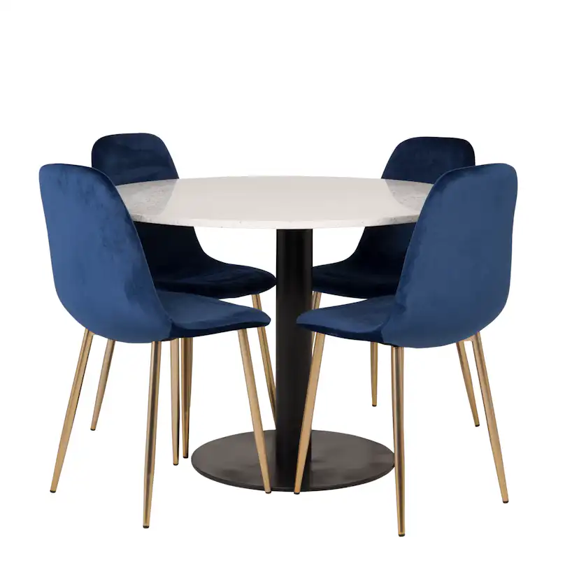 Matgrupp Venture Home Roxanna Vit Bord med 4 Pobbie Stolar Sammet