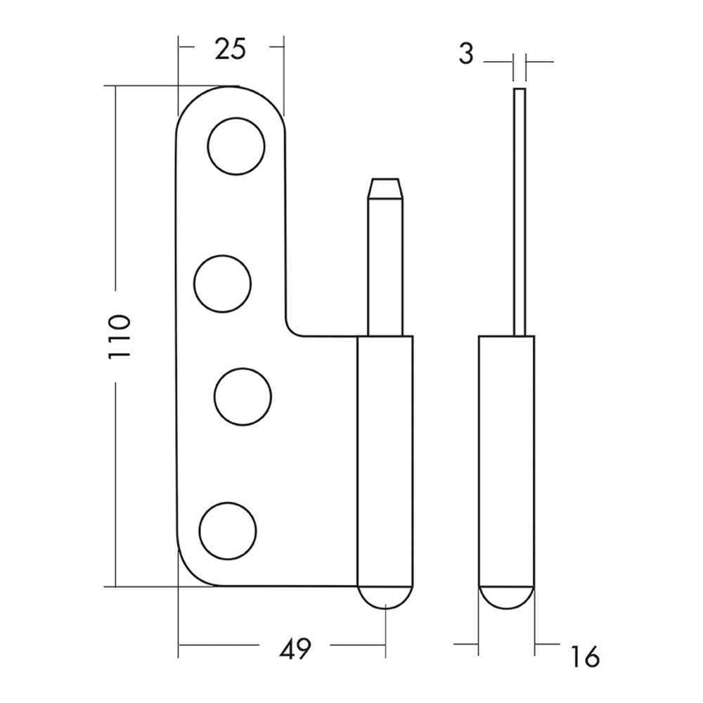 Gångjärn 3228-110 Vä varmförz 100 st/frp Vänster, Varmförzinkat, Standard knopp